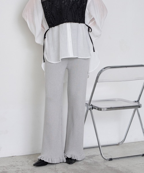 forksy.】<エブリデイシリーズ>リブニットフリルパンツ forksy.│MONO