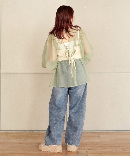 w closet（ダブルクローゼット）の「後ろリボンワンピース×ニットキャミセット（ワンピース・レディース・ベージュ/スミクロ/キナリ・FREE）」の6枚目の写真