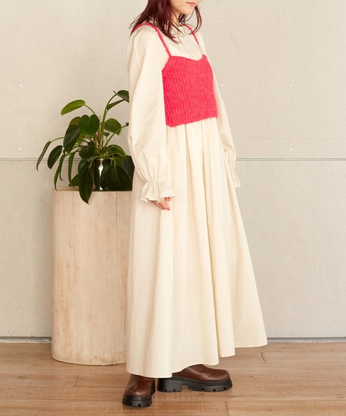 w closet（ダブルクローゼット）の「後ろリボンワンピース×ニットキャミセット（ワンピース・レディース・ベージュ/スミクロ/キナリ・FREE）」の12枚目の写真