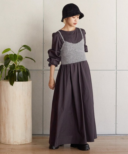 w closet（ダブルクローゼット）の「後ろリボンワンピース×ニットキャミセット（ワンピース・レディース・ベージュ/スミクロ/キナリ・FREE）」の17枚目の写真