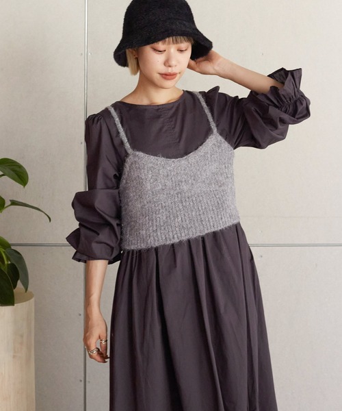 w closet（ダブルクローゼット）の「後ろリボンワンピース×ニットキャミセット（ワンピース・レディース・ベージュ/スミクロ/キナリ・FREE）」の20枚目の写真