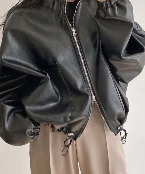 gossip！ロサンゼルス（ゴシップロサンゼルス）の「ダブルジッパーライダースジャケット 　バルーンスリーブ合皮 ブルゾン（ライダースジャケット・レディース・ブラック・FREE）」の10枚目の写真