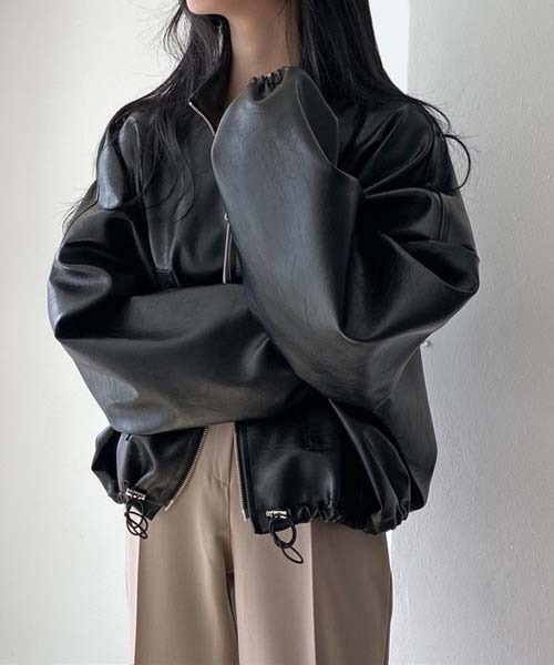 gossip！ロサンゼルス（ゴシップロサンゼルス）の「ダブルジッパーライダースジャケット 　バルーンスリーブ合皮 ブルゾン（ライダースジャケット・レディース・ブラック・FREE）」の12枚目の写真