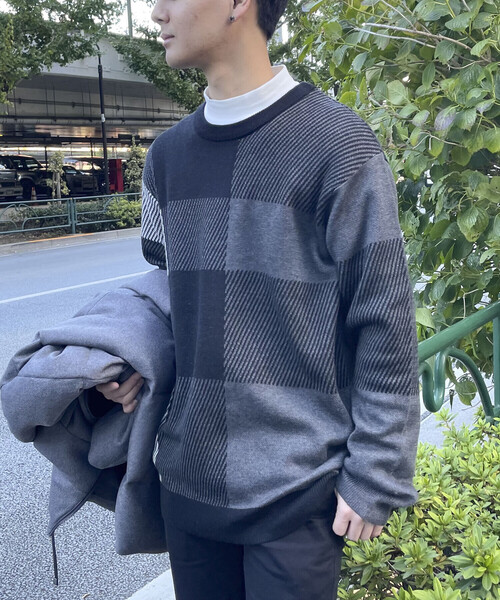 Armani Jeans ブロックチェック ニットブルゾン