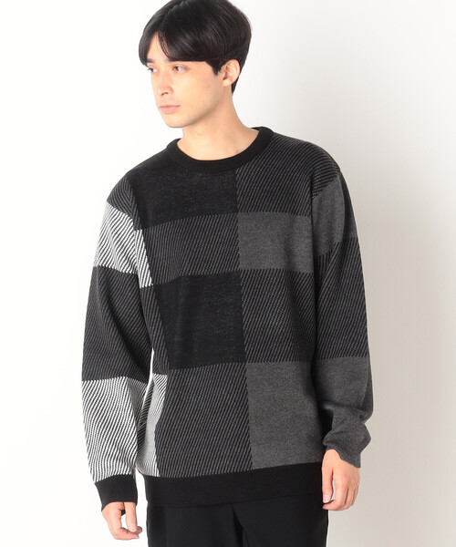 COMME CA ISM(コムサイズム)の「ブロックチェック ニット プルオーバー(ニット/セーター・メンズ・ブルー/ボルドー/ブラック・LARGE/MEDIUM)」の6枚目の写真