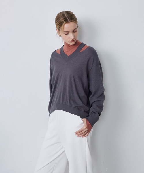 ELOOPS(イーループス)の「【ELOOPS】1枚でも重ね着でも◎ スムースハイネックインナー(Tシャツ/カットソー・レディース・ブラック系その他/カーキ/スモークピンク・L/M/S)」の8枚目の写真