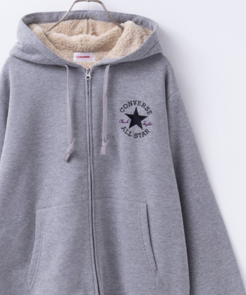 CONVERSE(コンバース)の「CONVERSE コンバース 裏ボア あったか ジップパーカー(パーカー・レディース・ネイビー/パープル/アッシュ/グリーン/杢グレー/ブラック・M/L)」の3枚目の写真