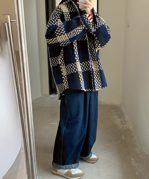 René チェック柄 フード付きジャケット クリーニング済☆日本製 取り外し可能フード付きジャケット