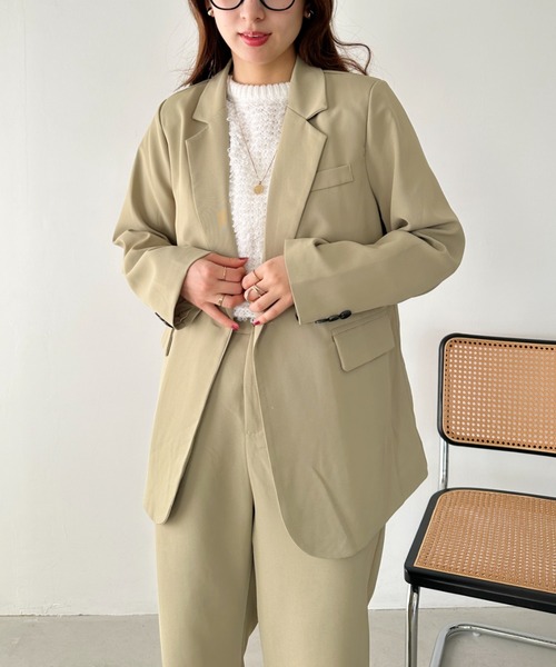 un+frame（アンフレーム）の「loose jacket set up／【2点SET】ルーズテーラードジャケットセットアップ（セットアップ・レディース・アイボリー/ブラック/ベージュ・FREE）」の8枚目の写真