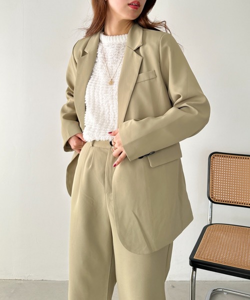 un+frame（アンフレーム）の「loose jacket set up／【2点SET】ルーズテーラードジャケットセットアップ（セットアップ・レディース・アイボリー/ブラック/ベージュ・FREE）」の6枚目の写真
