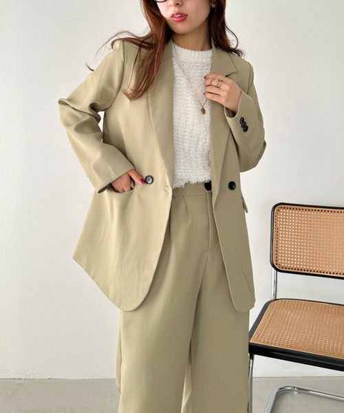 un+frame（アンフレーム）の「loose jacket set up／【2点SET】ルーズテーラードジャケットセットアップ（セットアップ・レディース・アイボリー/ブラック/ベージュ・FREE）」の7枚目の写真