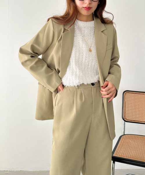 un+frame（アンフレーム）の「loose jacket set up／【2点SET】ルーズテーラードジャケットセットアップ（セットアップ・レディース・アイボリー/ブラック/ベージュ・FREE）」の4枚目の写真