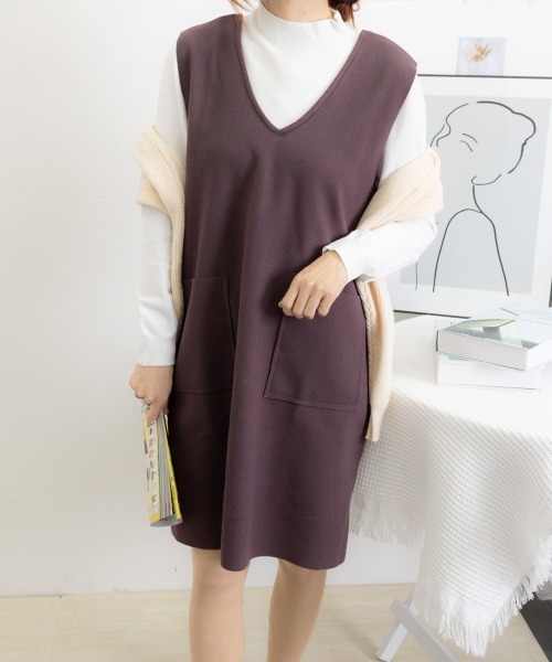 Miniministore(ミニミニストア)の「ワンピース ジャンパースカートレディース(ワンピース・レディース・パープル/グレイッシュベージュ/グレー/ダークグリーン/ブラック/ブルー・L)」の6枚目の写真