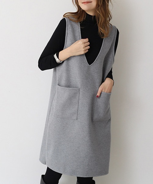 Miniministore(ミニミニストア)の「ワンピース ジャンパースカートレディース(ワンピース・レディース・パープル/グレイッシュベージュ/グレー/ダークグリーン/ブラック/ブルー・L)」の2枚目の写真