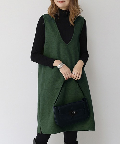 Miniministore(ミニミニストア)の「ワンピース ジャンパースカートレディース(ワンピース・レディース・パープル/グレイッシュベージュ/グレー/ダークグリーン/ブラック/ブルー・L)」の4枚目の写真