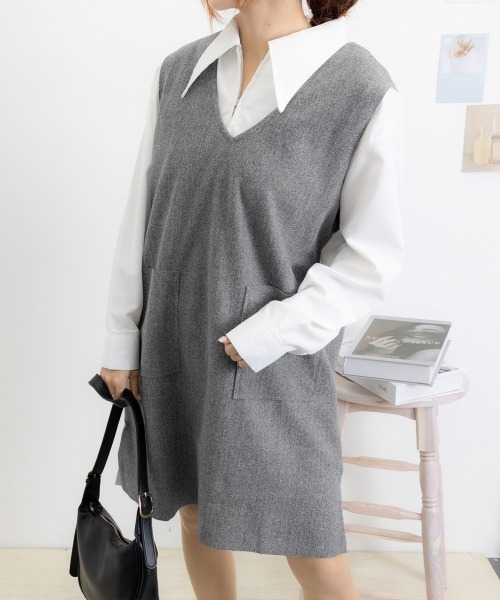 Miniministore(ミニミニストア)の「ワンピース ジャンパースカートレディース(ワンピース・レディース・パープル/グレイッシュベージュ/グレー/ダークグリーン/ブラック/ブルー・L)」の15枚目の写真