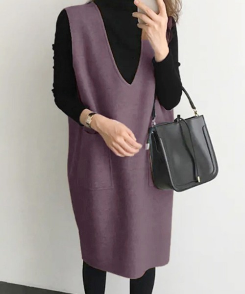 Miniministore(ミニミニストア)の「ワンピース ジャンパースカートレディース(ワンピース・レディース・パープル/グレイッシュベージュ/グレー/ダークグリーン/ブラック/ブルー・L)」の20枚目の写真