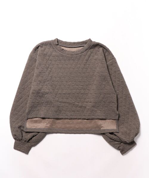 CORNERS(コーナーズ)の「ふくれジャガードキルトショートトップス【セットアップ可能】(スウェット・レディース・チャコールグレー/ブラック/アイボリー・M)」の3枚目の写真