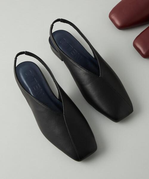 CITEN（シテン）の「＜CITEN＞Vカット スクエア フラット シューズ（パンプス・レディース・ワインレッド/ブラック・24.5cm/24cm/23.5cm/23cm）」の2枚目の写真