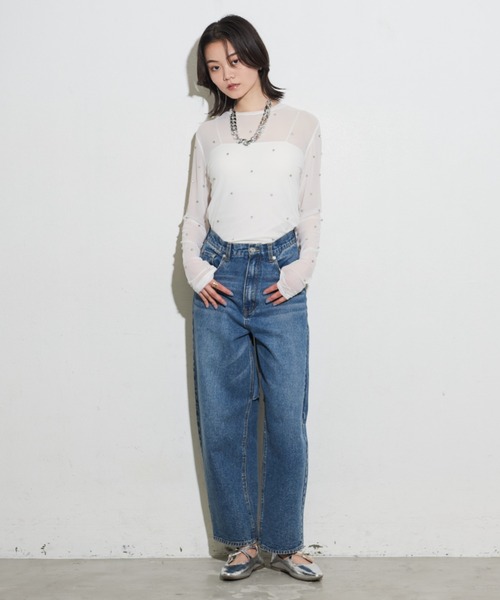Shelly island（シェリーアイランド）の「ビジュー付きメッシュトップス（Tシャツ/カットソー・レディース・ホワイト/ブラック/ブルー・FREE）」の6枚目の写真