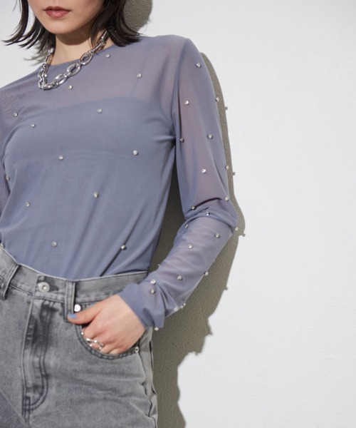 Shelly island（シェリーアイランド）の「ビジュー付きメッシュトップス（Tシャツ/カットソー・レディース・ホワイト/ブラック/ブルー・FREE）」の22枚目の写真