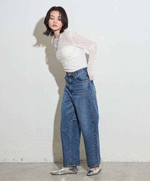 Shelly island（シェリーアイランド）の「ビジュー付きメッシュトップス（Tシャツ/カットソー・レディース・ホワイト/ブラック/ブルー・FREE）」の7枚目の写真