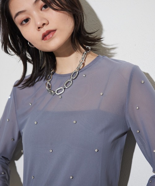 Shelly island（シェリーアイランド）の「ビジュー付きメッシュトップス（Tシャツ/カットソー・レディース・ホワイト/ブラック/ブルー・FREE）」の21枚目の写真
