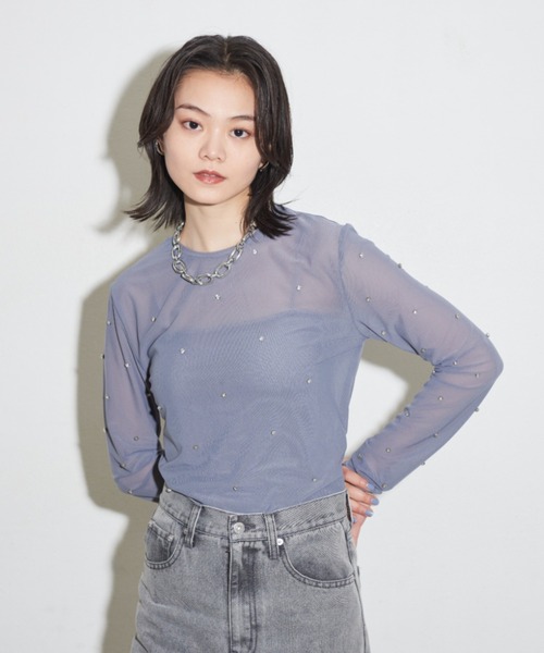 Shelly island（シェリーアイランド）の「ビジュー付きメッシュトップス（Tシャツ/カットソー・レディース・ホワイト/ブラック/ブルー・FREE）」の20枚目の写真