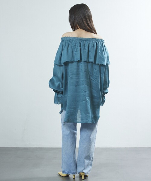 Firsthand（ファーストハンド）の「Firsthand/ファーストハンド マルチウェイラミーオフショルブラウス（シャツ/ブラウス・レディース・グリーン/ネイビー/オフホワイト・FREE）」の4枚目の写真