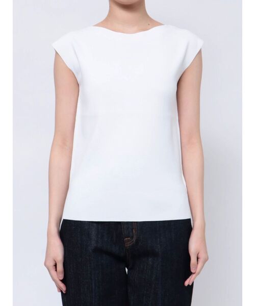 LAGUNAMOON(ラグナムーン)の「ミニマルボートネックニットプルオーバー(ニット/セーター・レディース・ホワイト/ブラック/オレンジ・FREE)」の5枚目の写真