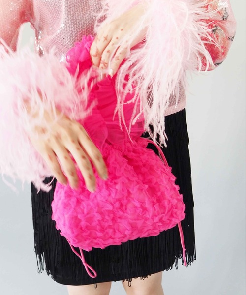 HEY!MrsROSE（ヘイミセスローズ）の「HEY! Mrs ROSE(ヘイ！ミセスローズ)Tulle Smocking BAG（ハンドバッグ・レディース・ピンク/ブラック・FREE）」の12枚目の写真