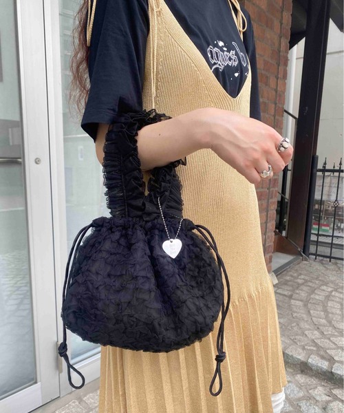 HEY!MrsROSE（ヘイミセスローズ）の「HEY! Mrs ROSE(ヘイ！ミセスローズ)Tulle Smocking BAG（ハンドバッグ・レディース・ピンク/ブラック・FREE）」の3枚目の写真