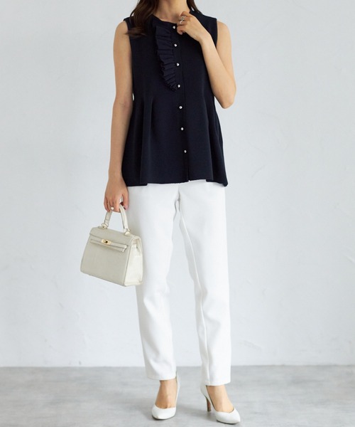 tocco closet（トッコ　クローゼット）の「【ZOZO限定】フロントフリルパールトップス（Tシャツ/カットソー・レディース・ブラック/オフホワイト・M）」の13枚目の写真