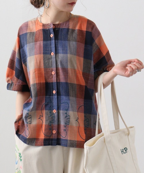 MaCOチェックシュウマイブラウス◇人気完売品◇マコ EMAGO チェック袖ギャザーブラウス（シャツ/ブラウス）｜Emago