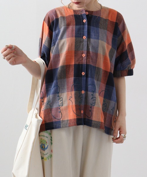 ブラウス シャツ EMAGO チェック袖ギャザーブラウス レディース EMAGO チェック袖ギャザーブラウス（シャツ/ブラウス）｜Emago