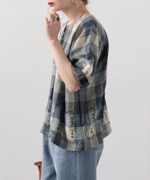 ブラウス シャツ EMAGO チェック袖ギャザーブラウス レディース EMAGO チェック袖ギャザーブラウス（シャツ/ブラウス）｜Emago