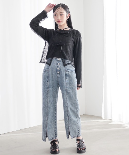 BISKEE(ビスキー)の「【セットアイテム】 リボンメッシュカーディガン×スクエアネックカットソー(140cm~160cm)(Tシャツ/カットソー・キッズ・サックスブルー/ブラック・140cm/150cm/160cm)」の13枚目の写真
