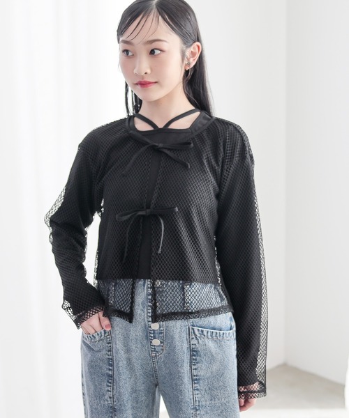 BISKEE(ビスキー)の「【セットアイテム】 リボンメッシュカーディガン×スクエアネックカットソー(140cm~160cm)(Tシャツ/カットソー・キッズ・サックスブルー/ブラック・140cm/150cm/160cm)」の22枚目の写真