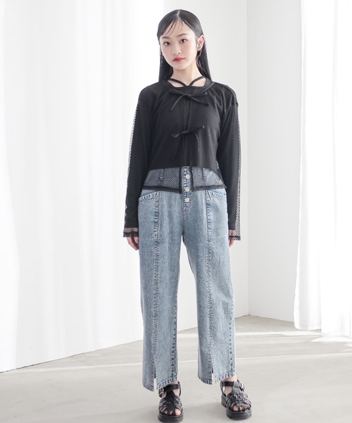 BISKEE(ビスキー)の「【セットアイテム】 リボンメッシュカーディガン×スクエアネックカットソー(140cm~160cm)(Tシャツ/カットソー・キッズ・サックスブルー/ブラック・140cm/150cm/160cm)」の14枚目の写真