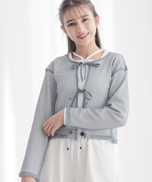 BISKEE(ビスキー)の「【セットアイテム】 リボンメッシュカーディガン×スクエアネックカットソー(140cm~160cm)(Tシャツ/カットソー・キッズ・サックスブルー/ブラック・140cm/150cm/160cm)」の20枚目の写真