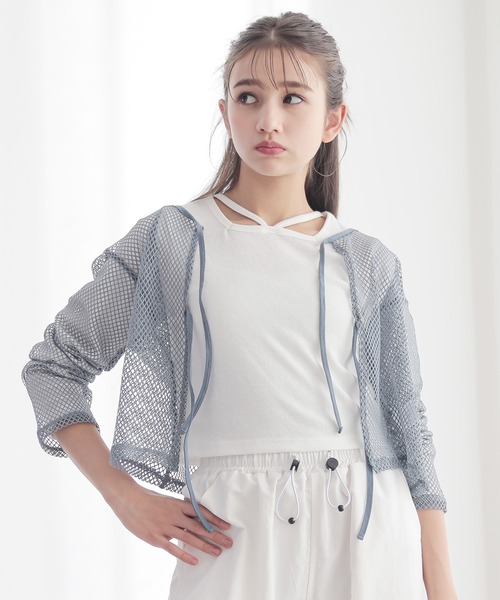 BISKEE(ビスキー)の「【セットアイテム】 リボンメッシュカーディガン×スクエアネックカットソー(140cm~160cm)(Tシャツ/カットソー・キッズ・サックスブルー/ブラック・140cm/150cm/160cm)」の19枚目の写真