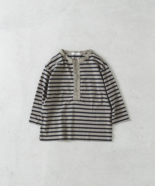 quadro(クオドロ)の「ドライ天竺ボーダーヘンリーネックプルオーバー(Tシャツ/カットソー・レディース・キナリ/ネイビー/モカ・FREE)」の3枚目の写真