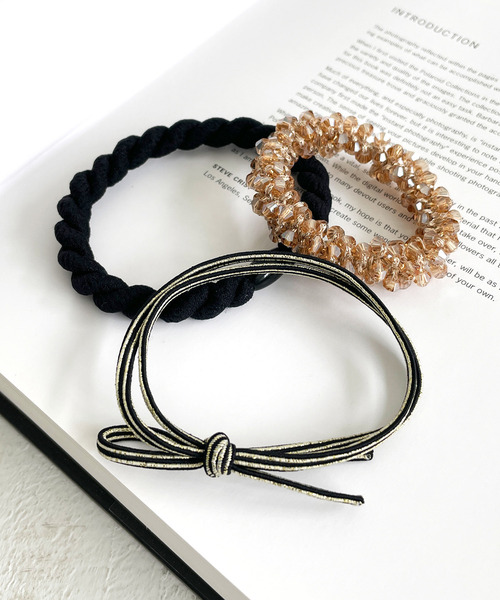 ROPE' PICNIC（ロペピクニック）の「ボリュームビーズポニーセット（ヘアゴム・レディース・ブラック/ピンク/キナリ・FREE）」の3枚目の写真