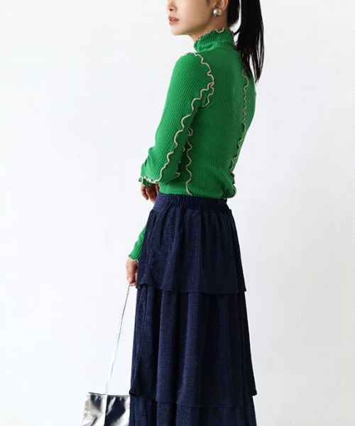 MIMIMEMETE(ミミメメット)の「バイカラーメロウ リブタートルカットソー(Tシャツ/カットソー・レディース・アイボリー/ブルー/チャコール/グリーン・L/M)」の8枚目の写真