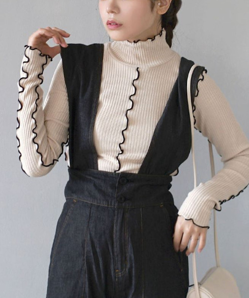 MIMIMEMETE(ミミメメット)の「バイカラーメロウ リブタートルカットソー(Tシャツ/カットソー・レディース・アイボリー/ブルー/チャコール/グリーン・L/M)」の16枚目の写真