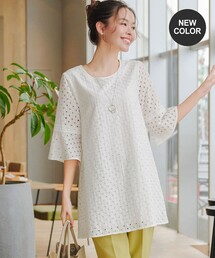 Tiaclasse | パンチングレース配色チュニック(シャツ/ブラウス)