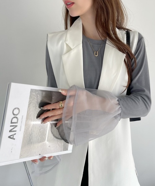 Ada.(エイダ)の「チュール ティアード フリル レイヤード カットソー(Tシャツ/カットソー・レディース・グレー/オフホワイト/ブラック・FREE)」の14枚目の写真