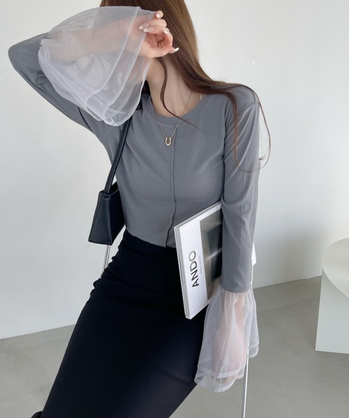 Ada.(エイダ)の「チュール ティアード フリル レイヤード カットソー(Tシャツ/カットソー・レディース・グレー/オフホワイト/ブラック・FREE)」の11枚目の写真