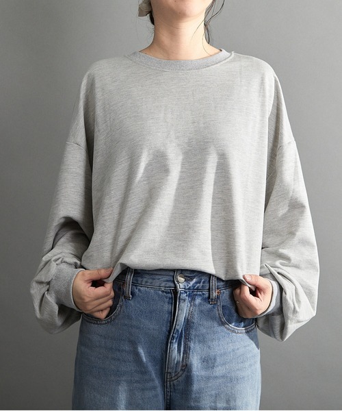 almo(アルモ)の「【emaan】ロングスリーブTシャツ ビック シルエット(Tシャツ/カットソー・レディース・グレー/ブラック/ベージュ/ブラウン/ホワイト・FREE)」の3枚目の写真