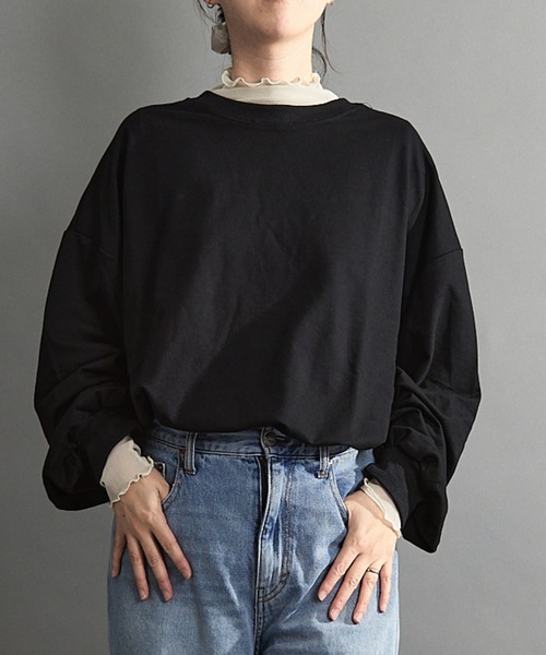 almo(アルモ)の「【emaan】ロングスリーブTシャツ ビック シルエット(Tシャツ/カットソー・レディース・グレー/ブラック/ベージュ/ブラウン/ホワイト・FREE)」の1枚目の写真
